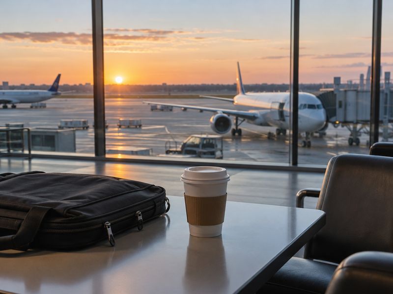 Airport lounge with planes at the gate