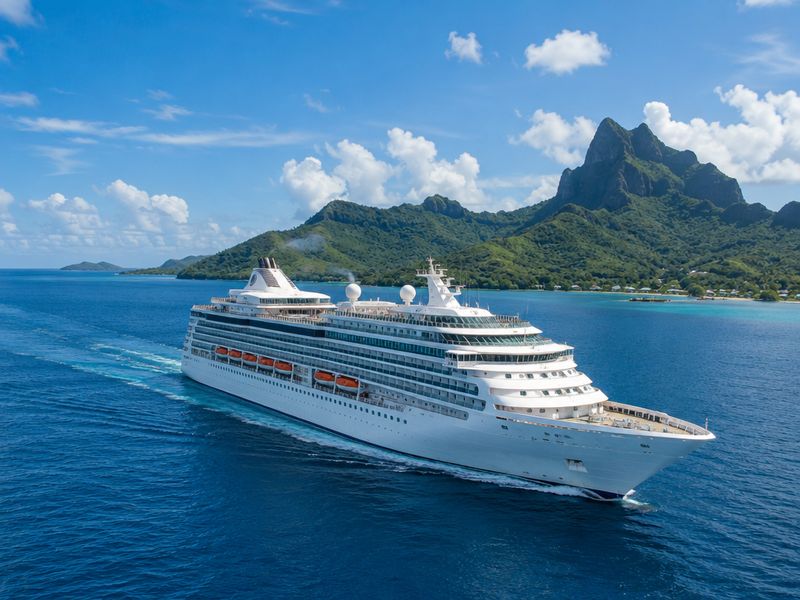 Cruise ship near a tropical island