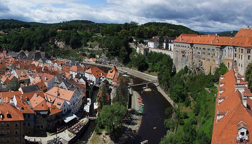 Český Krumlov and the river bend, from the castle